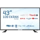 Onvo OV43400 43 inç Full HD LED televizyon, siyah çerçeveli ve ayaklı tasarımıyla önden görünüm