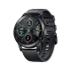 Honor MagicWatch 2 Sport 46mm siyah akıllı saat, yuvarlak ekranı ve silikon kordonuyla önden görünüm