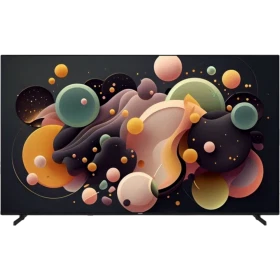 Vestel 75UT9740 Ultra HD 4K LED televizyon, renkli soyut küre desenleri gösteren geniş ekran