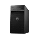 Dell Precision T3640 masaüstü bilgisayarın siyah kasası, önden ve yandan görünümü