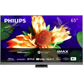 Philips 65OLED907 65 inç Ultra HD 4K OLED TV; çiçekli ekran ve Ambient, IMAX Enhanced, Android TV etkileri