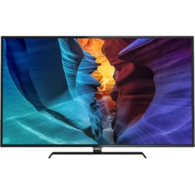Philips 55PUK6400 Ultra HD 4K LED televizyon; çeşitli renkli manzara ekran görüntüsü, genel siyah tasarım