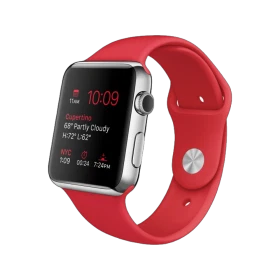 Apple Watch 38 mm gümüş paslanmaz çelik kasalı, PRODUCT RED spor kordonlu akıllı saat