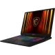 MSI Pulse A17 AI+ C3XWGKG-020TR siyah oyuncu laptop, RGB klavye ve ejderha amblemi ekranı açık görünüyor