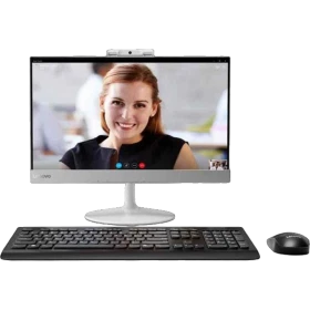 Lenovo V410Z 10QW0006TX masaüstü bilgisayar, ekran, klavye ve fareyle birlikte önden görünüm