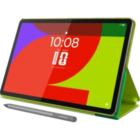 Lenovo Idea Tab FIFA World Cup 26 Edition TB336FU gri öğrenci tableti, renkli ekran ve kılıfıyla açıktan görünüm