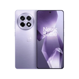 Mor renkli OnePlus Ace 5 Pro akıllı telefonun ön ekranı ve dairesel çoklu kameralı arka yüzeyi