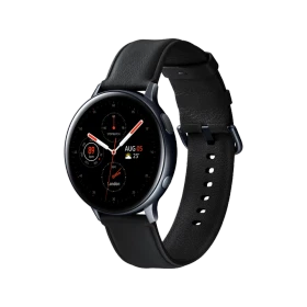 Samsung Galaxy Watch Active 2 44 mm siyah paslanmaz çelik akıllı saat, yuvarlak ekran ve siyah kordon