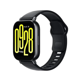 Xiaomi Redmi Watch 5 Active siyah akıllı saat, silikon kordonu ve dijital ekranıyla önden görünüm