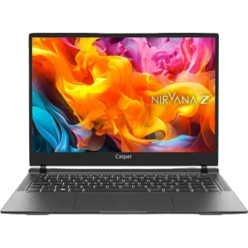 Casper Nirvana Z100.1355-BV00A-S-Q siyah ultrabook laptop; açık ekranda renkli arka plan görünüyor.