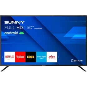 Sunny SN50LEDJ405 Full HD Android TV, siyah çerçeveli televizyonun ön görünümü