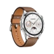 Huawei Watch GT 4 46 mm kahverengi deri kayışlı, gümüş kasalı akıllı saat ve beyaz kadran