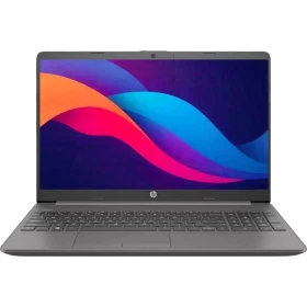 HP 250 G10 9G1E4ET002 koyu gri iş ve ofis laptopu, renkli dalga ekranıyla vitrinde gösteriliyor