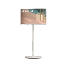 LG StanbyME 27ART10AKPL Full HD LED televizyon, beyaz ayaklı ekran vitrini görünümü