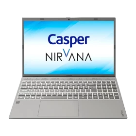 Casper Nirvana C550.1235-8V00T-G-F gri iş ve ofis laptopu, klavye ve ekran önden görünüyor.
