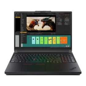 Lenovo ThinkPad P16 G3 21RQ000JTX siyah iş ve ofis laptopu, açık ekranlı ön açıdan görünüm