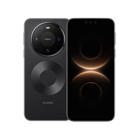 Siyah Huawei Mate 80 akıllı telefonun vitrin görseli, ön ekran ve büyük dairesel arka kamera modülüyle
