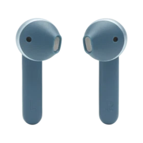 JBL Tune 225TWS tam kablosuz mavi kulaklık, iki kulaklığın önden görünümü