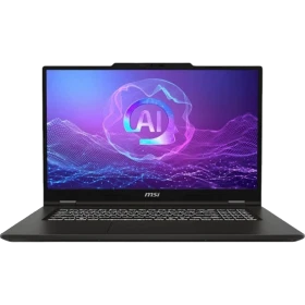 MSI VenturePro 17 A2RWEG-027XTR FR48 gri oyuncu laptop, ekranda yapay zekâ temalı arayüz görünüyor