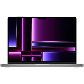 Apple MacBook Pro M2 Pro 12CPU 19GPU 14.2 inç gri laptop, açık ekranlı önden vitrin görünümü