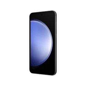 Samsung Galaxy S23 Plus siyah akıllı telefon, önden görünüm; ince çerçeve ve ekran üzerinde mavi desen