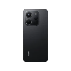 Siyah Xiaomi Redmi Note 14 5G akıllı telefonun arka yüzü, üçlü kamera modülü ve flaş detayı