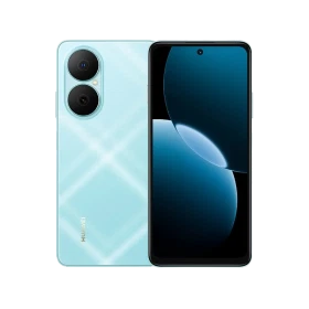 Huawei Nova Y73 mavi akıllı telefonun ön ve arka yüzü, çift arka kamera ve geniş ekran tasarımı