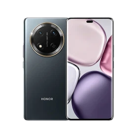 Honor X9C siyah akıllı telefon, ön ekran ve büyük dairesel arka kamera modülüyle vitrin görünümü