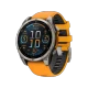Garmin Fenix 8 47mm Sapphire titanyum akıllı saat, turuncu kayış ve siyah kadranla önden görünüm