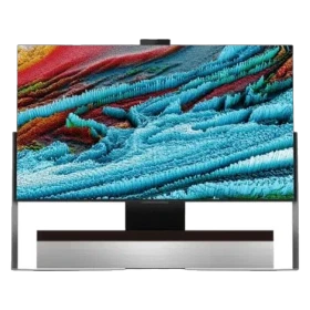 TCL 85X925 Pro Ultra HD 8K LED TV ekranında canlı renkli soyut manzara görüntüsü, genel renk vitrin modeli