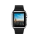 Apple Watch 38 mm gümüş paslanmaz çelik kasa, siyah klasik tokalı kayış ve şehir manzaralı ekran