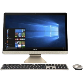 Asus Vivo V221ICUK-BA073D masaüstü bilgisayar, siyah ekran, klavye ve fareyle birlikte beyaz gövdeli tasarım