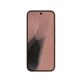 Pembe Google Pixel 11 Pro akıllı telefonun önden görünümü, ekranı açık ve sade duvar kâğıdıyla.