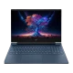 HP Victus Gaming 16-s1003nt A05N7EA003 koyu mavi oyuncu laptop; ekranda renkli ağaç ve uzay temalı arayüz.