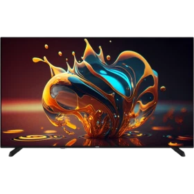 Vestel 65U9530 Ultra HD 4K LED televizyon, siyah çerçeveli ekranında renkli soyut sanat görüntüsüyle.