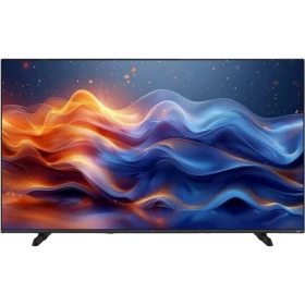 Vestel 55UV9750 Ultra HD 4K LED televizyon, renkli dalga desenli ekranıyla önden görünüm