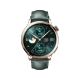 Honor Watch 4 Pro altın akıllı saat, yeşil kadran ve deri kayışla önden görünüm