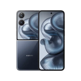 Siyah Xiaomi Mix Flip 2 akıllı telefonun ön ekranı ve arka kamera modülünü gösteren vitrin çekimi