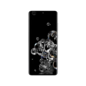 Samsung Galaxy S20 Ultra gri akıllı telefon, önden görünüm, ince çerçeveli ekran ve kamera deliğiyle