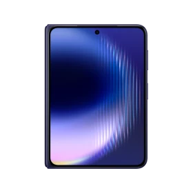 Mavi Huawei Pura X Max akıllı telefon, ince çerçeveli ekran ve ortalanmış ön kamera tasarımıyla önden görünüm