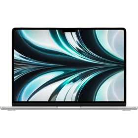 Apple MacBook Air M2 13.6 inç gümüş laptop, önden açık konumda ana ürün vitrini görünümü