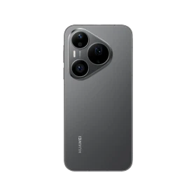 Siyah Huawei Pura 90 Pro akıllı telefonun arka yüzü ve üçlü kamera tasarımı önden görünümle sergileniyor