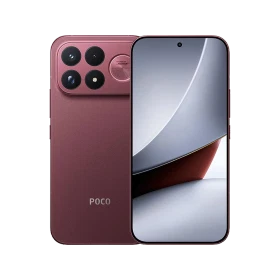 Xiaomi Poco F9 Ultra kırmızı akıllı telefonun ön ve arka yüzü, çoklu kamera sistemiyle birlikte gösteriliyor.