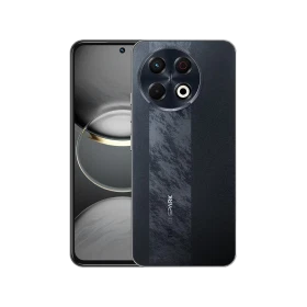 Tecno Spark 30 Pro siyah akıllı telefon, ön ekran ve arka kamera modülüyle vitrin görünümü
