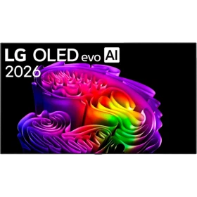 LG OLED65G64LW Ultra HD 4K OLED televizyon vitrinde, siyah çerçeveli ve canlı yapay zekâlı ekran tasarımı