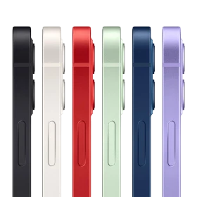 Apple iPhone 12 Mini siyah akıllı telefonun yan görünümü, düz kenarlı tasarım ve düğme detaylarıyla