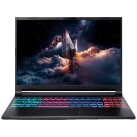 Acer Nitro V 16S AI ANV16S-61-R7EJ siyah oyuncu laptop, önden açık görünüm ve RGB aydınlatmalı klavye
