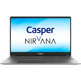 Casper Nirvana F500.1135-8V00X-G-F gri iş ve ofis laptopu ekranında Casper ve Nirvana logosu görünüyor