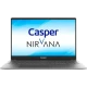 Casper Nirvana F500.1135-8V00X-G-F gri iş ve ofis laptopu ekranında Casper ve Nirvana logosu görünüyor