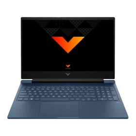 HP Victus Gaming 16-s0064nt 8Q4K4EA koyu mavi oyuncu laptop, RGB V şeklinde ekran tasarımıyla vitrin görünümü